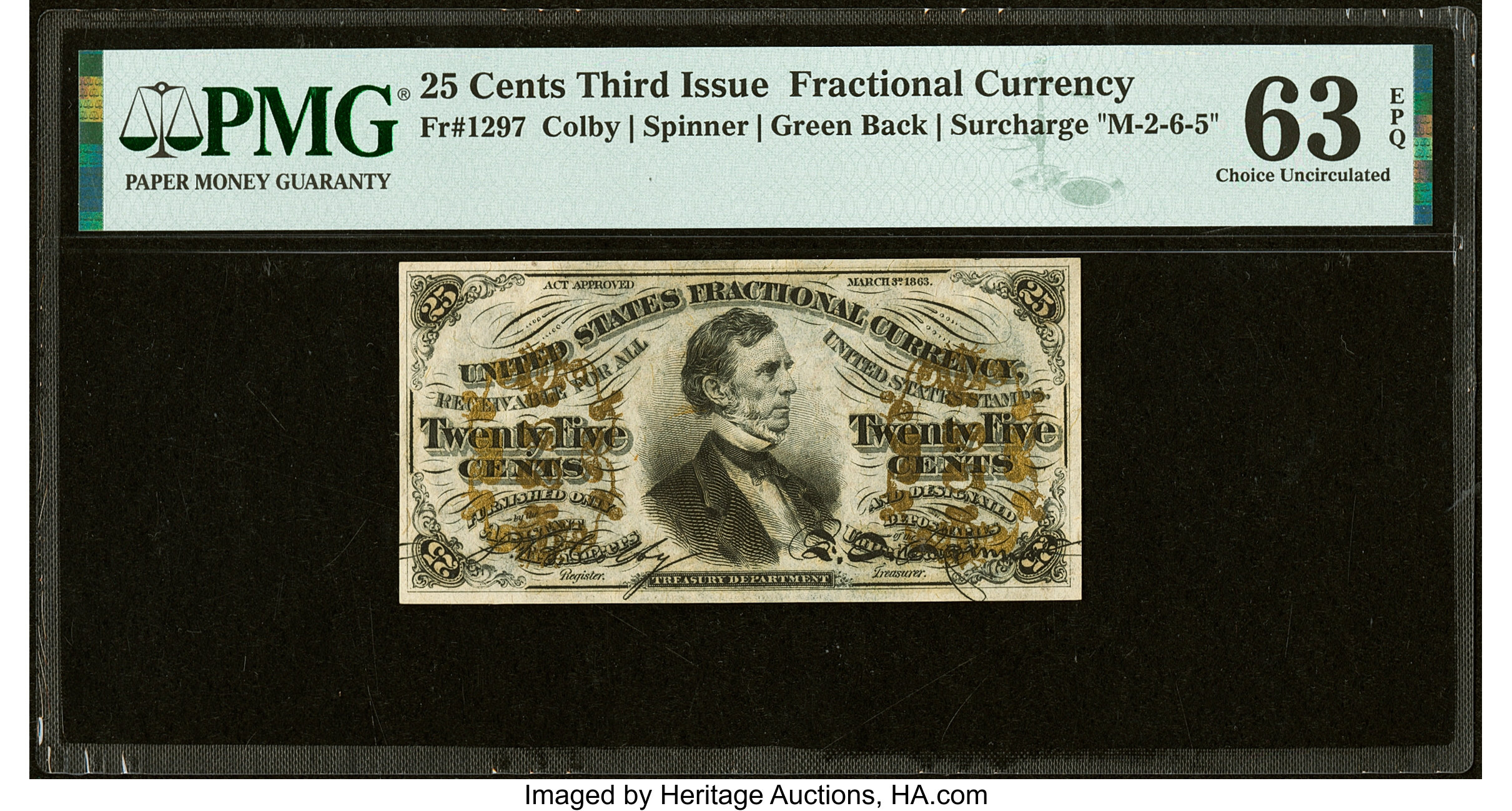 image for: Fr. 1297 25¢ Third Issue PMG Choice Uncirculated 63 EPQ....