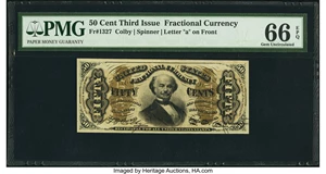 image for: Fr. 1327 50¢ Third Issue Spinner PMG Gem Uncirculated 66 EPQ....