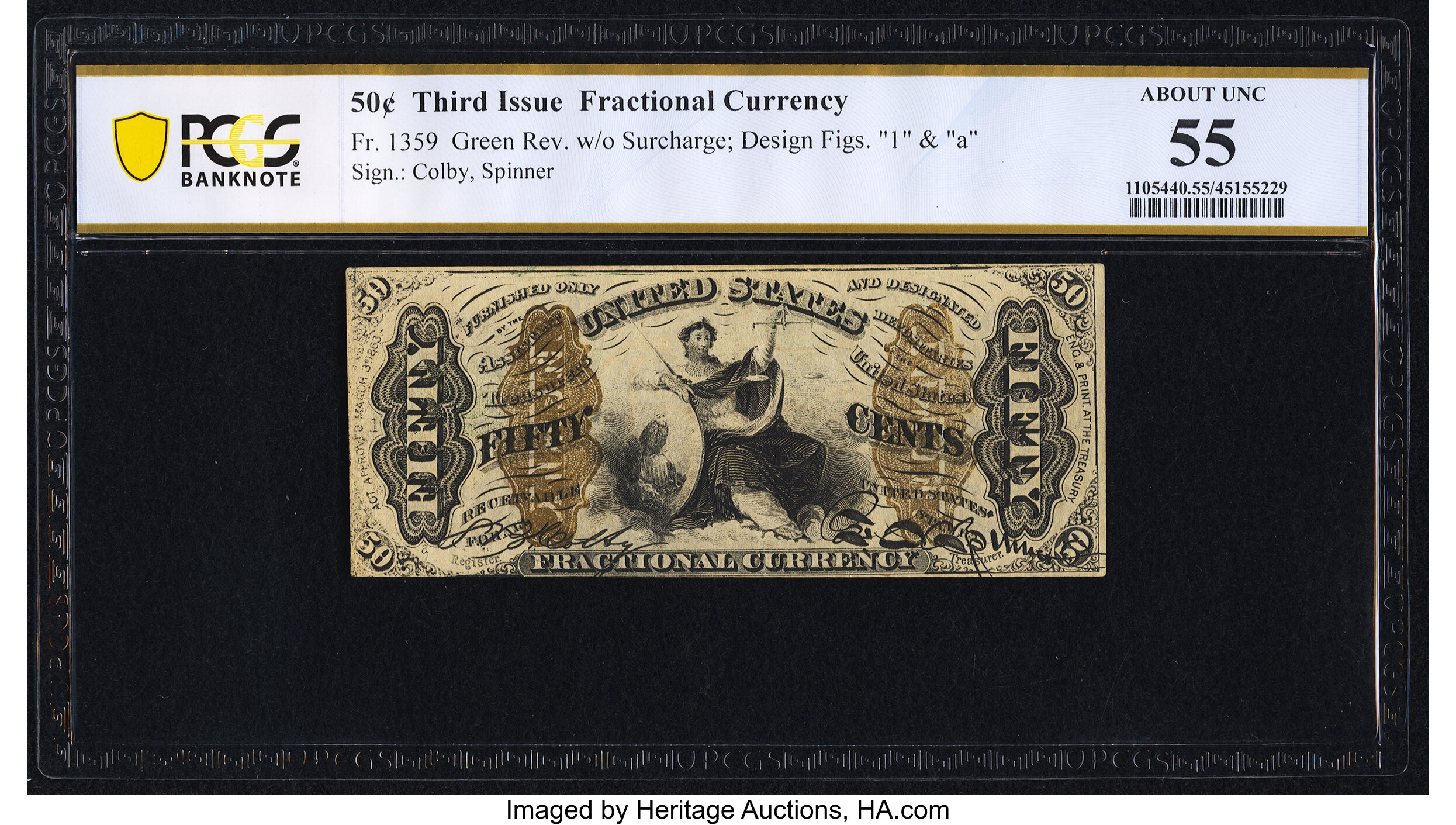image for: Fr. 1359 50¢ Third Issue Justice PCGS Banknote About Unc 55....