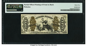 image for: Partial Face to Back Offset Error Fr. 1366 50¢ Third Issue Justice PMG Choice Very Fine 35....