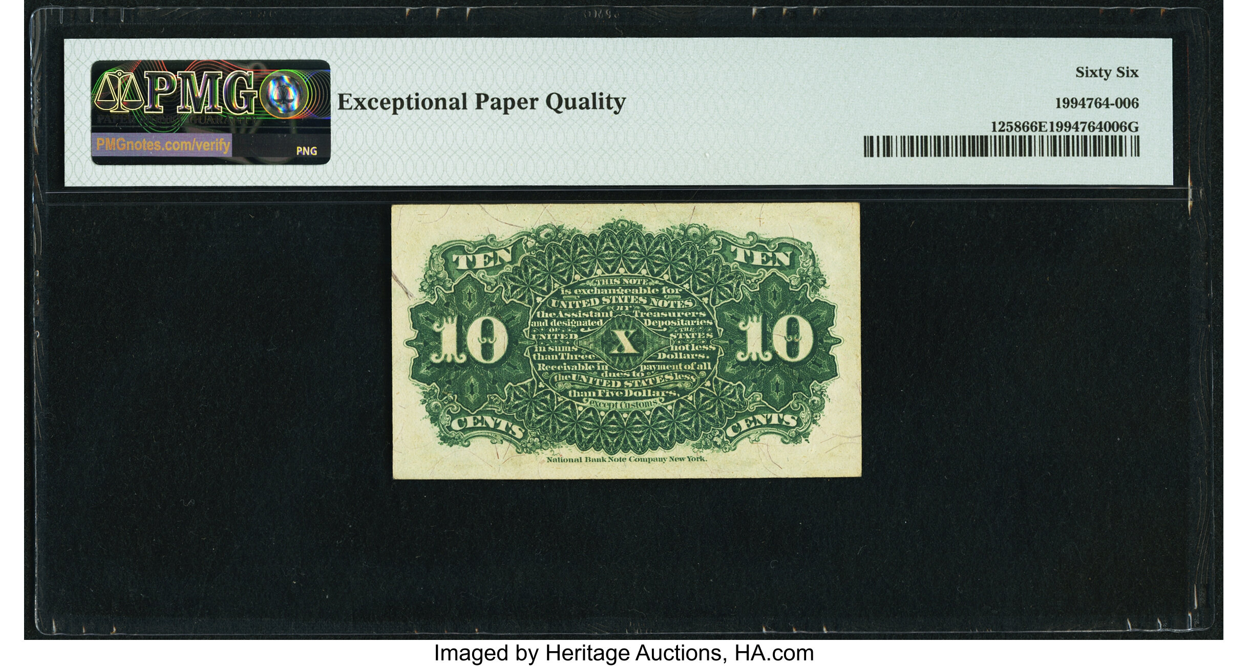 image for: Fr. 1258 10¢ Fourth Issue PMG Gem Uncirculated 66 EPQ....