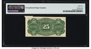 image for: Fr. 1301 25¢ Fourth Issue Butterfly Fold Error PMG About Uncirculated 55 EPQ....