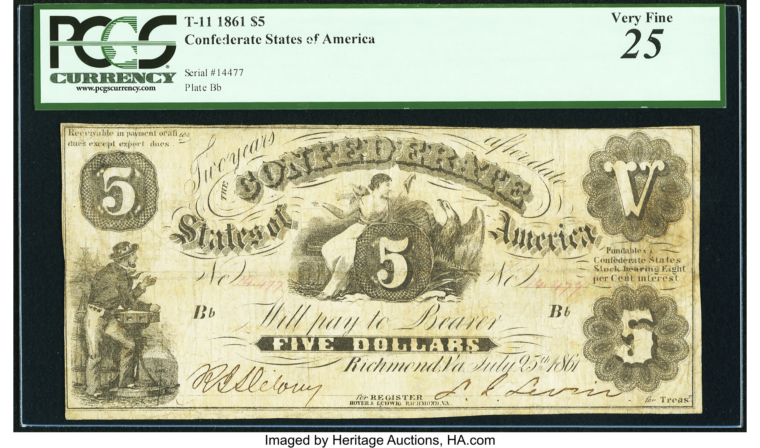 image for: T11 $5 1861 PF-4 Cr. 44 PCGS Very Fine 25....