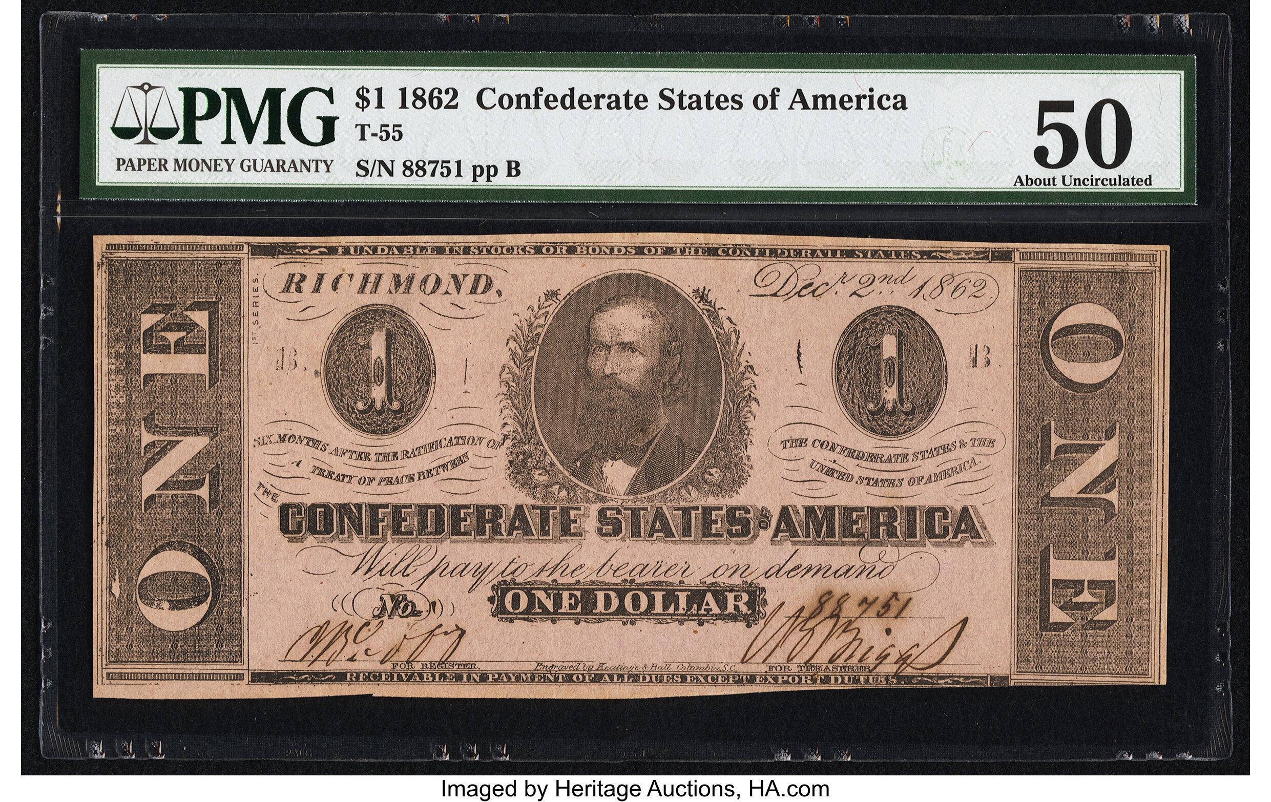 image for: T55 $1 1862 PF-7 Cr. 398 PMG About Uncirculated 50....