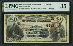 image for: Stevens Point, WI - $20 1882 Date Back Fr. 550 The Citizens National Bank Ch. # (M)4912 PMG Choice Very Fine 35....