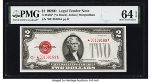 image for: Fr. 1505* $2 1928D Legal Tender Star Note. PMG Choice Uncirculated 64 EPQ....