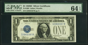 image for: Fr. 1604 $1 1928D Silver Certificate. PMG Choice Uncirculated 64 EPQ....