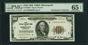 image for: Low Serial Number 286 Fr. 1890-I $100 1929 Federal Reserve Bank Note. PMG Gem Uncirculated 65 EPQ....