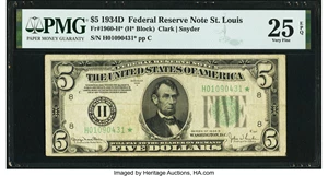 image for: Fr. 1960-H* $5 1934D Federal Reserve Note. PMG Very Fine 25 EPQ....