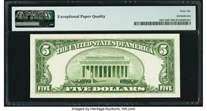 image for: Fr. 1961-B* $5 1950 Wide I Federal Reserve Star Note. PMG Gem Uncirculated 66 EPQ....