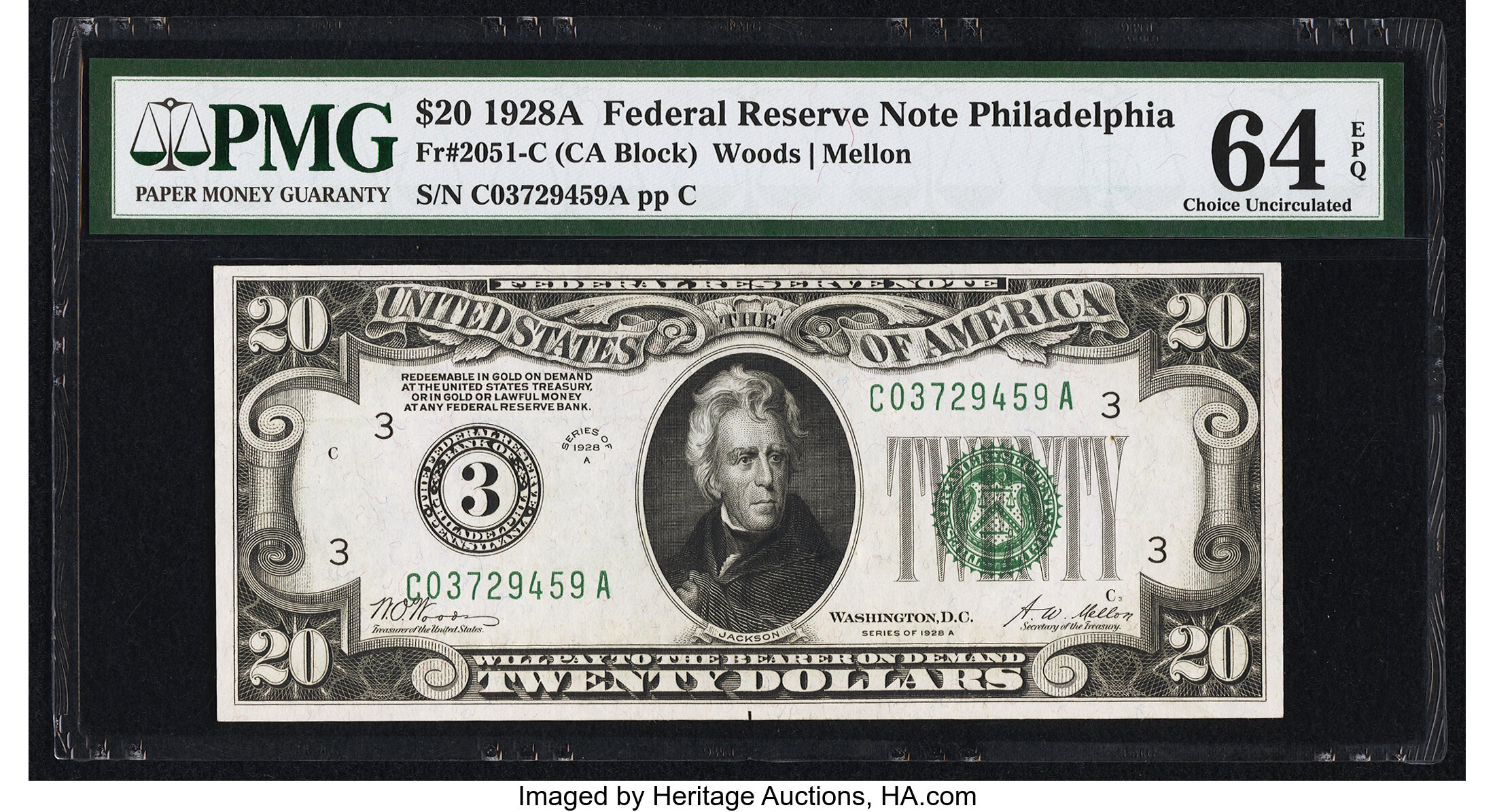 image for: Fr. 2051-C $20 1928A Federal Reserve Note. PMG Choice Uncirculated 64 EPQ....