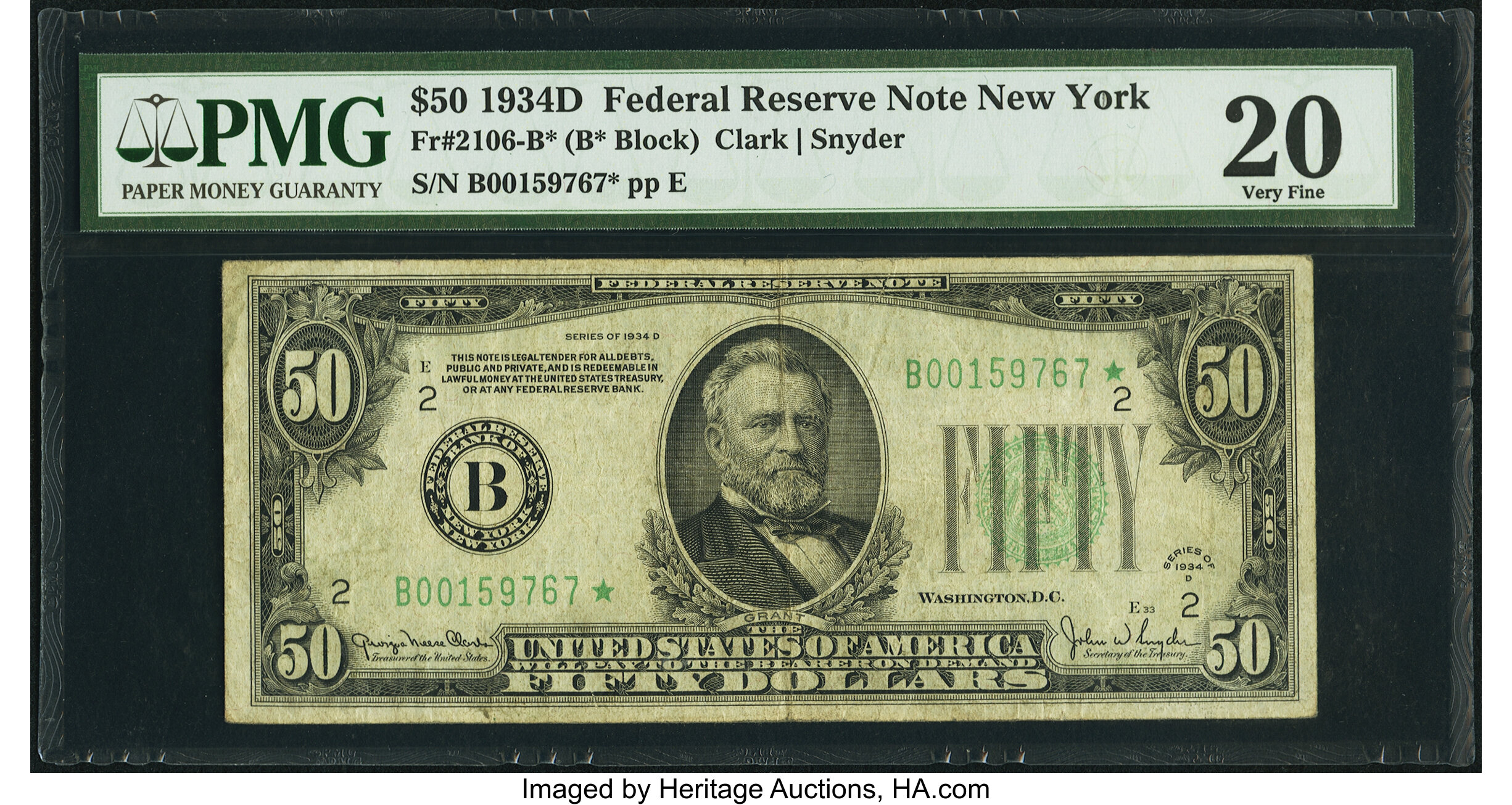 image for: Fr. 2106-B* $50 1934D Federal Reserve Note. PMG Very Fine 20....