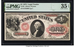 image for: Fr. 26 $1 1875 Legal Tender PMG Choice Very Fine 35 EPQ....