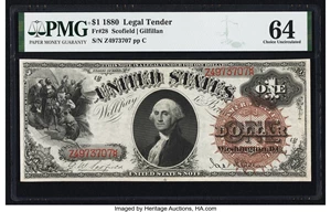 image for: Fr. 28 $1 1880 Legal Tender PMG Choice Uncirculated 64....