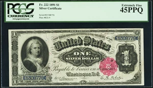 image for: Fr. 222 $1 1891 Silver Certificate PCGS Extremely Fine 45PPQ....