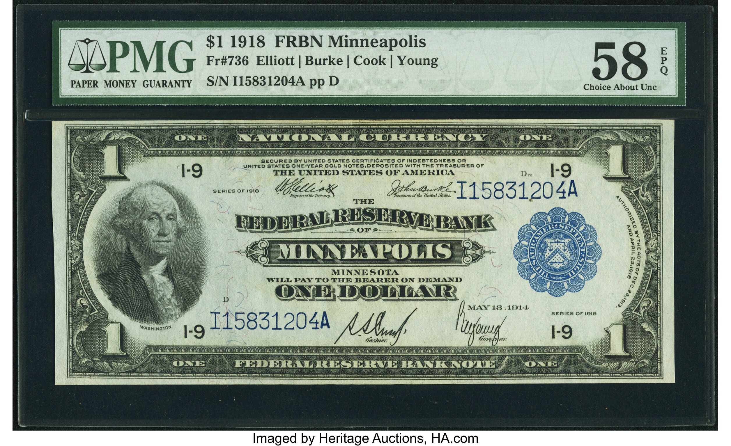 image for: Fr. 736 $1 1918 Federal Reserve Bank Note PMG Choice About Unc 58 EPQ....