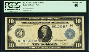 image for: Fr. 910 $10 1914 Federal Reserve Note PCGS Extremely Fine 40....