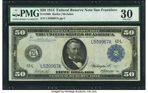 image for: Fr. 1068 $50 1914 Federal Reserve Note PMG Very Fine 30....