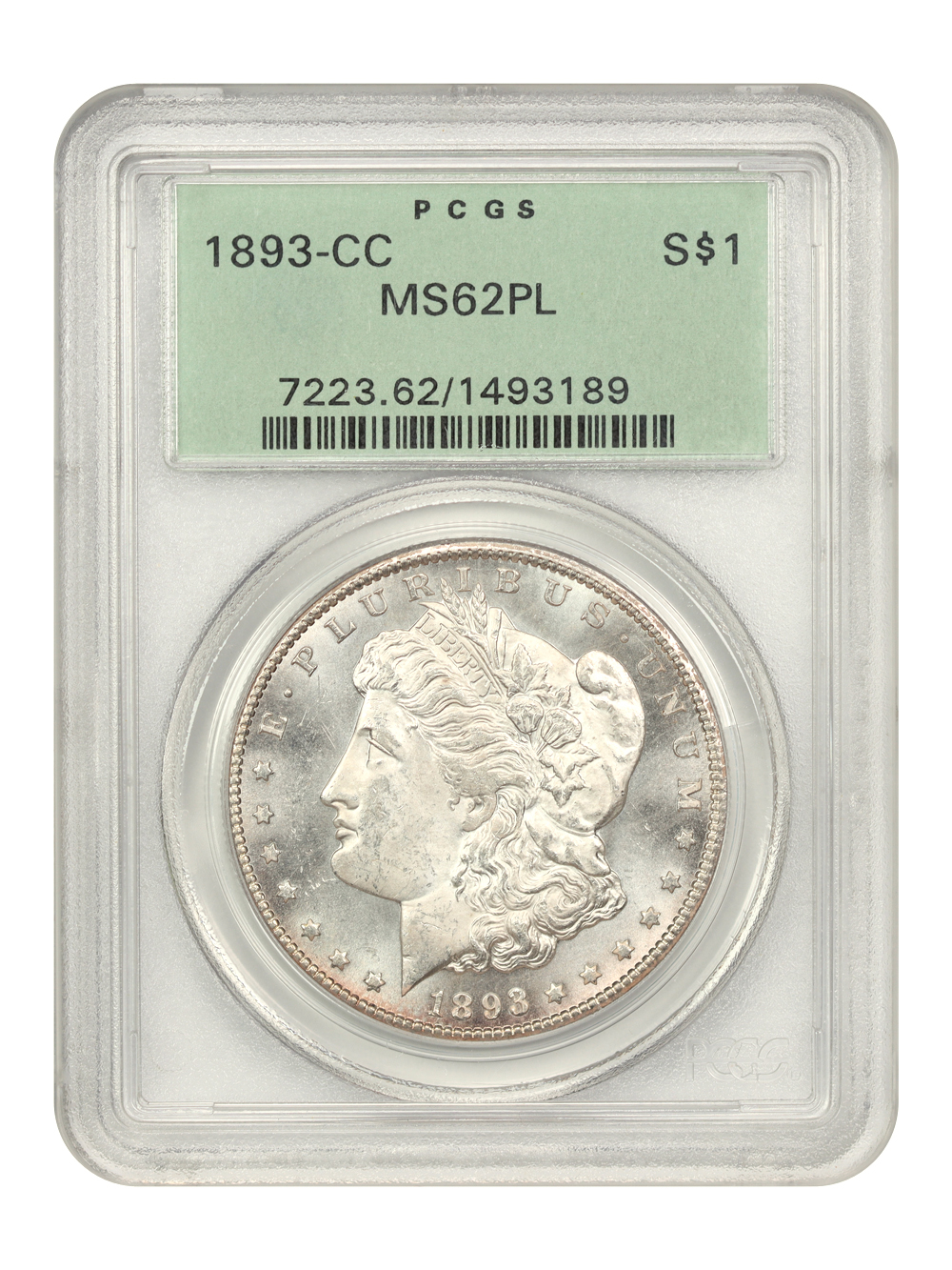 image for: 1893-CC $1 PCGS MS62 PL (OGH)