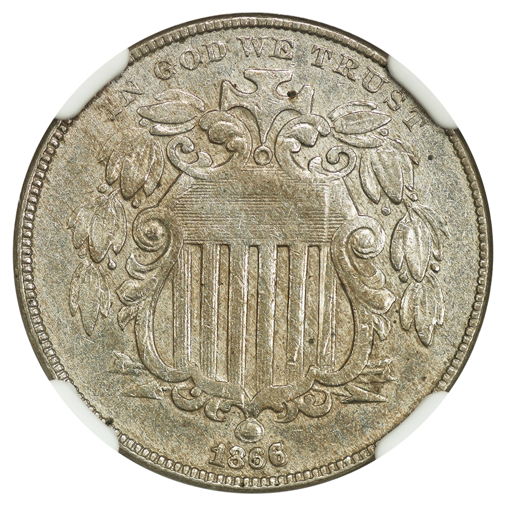 1866 5c NGC AU Details (Rays Cleaned)