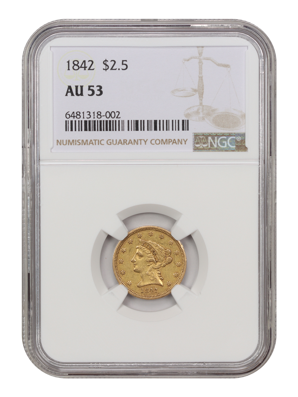 image for: 1842 $2 1/2 NGC AU53