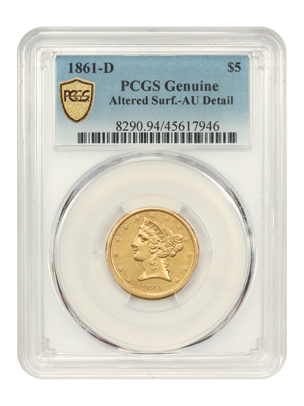 image for: 1861-D $5 PCGS AU Details (Altered Surfaces)
