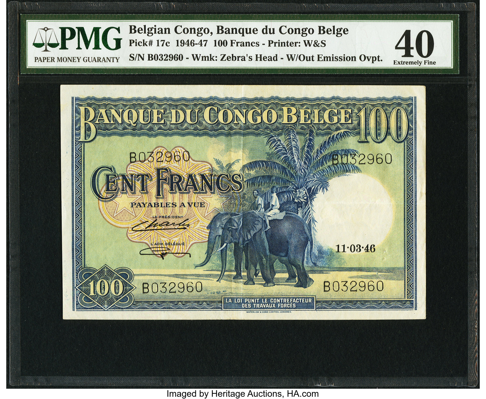 image for: Belgian Congo  100 francs(B219cs)