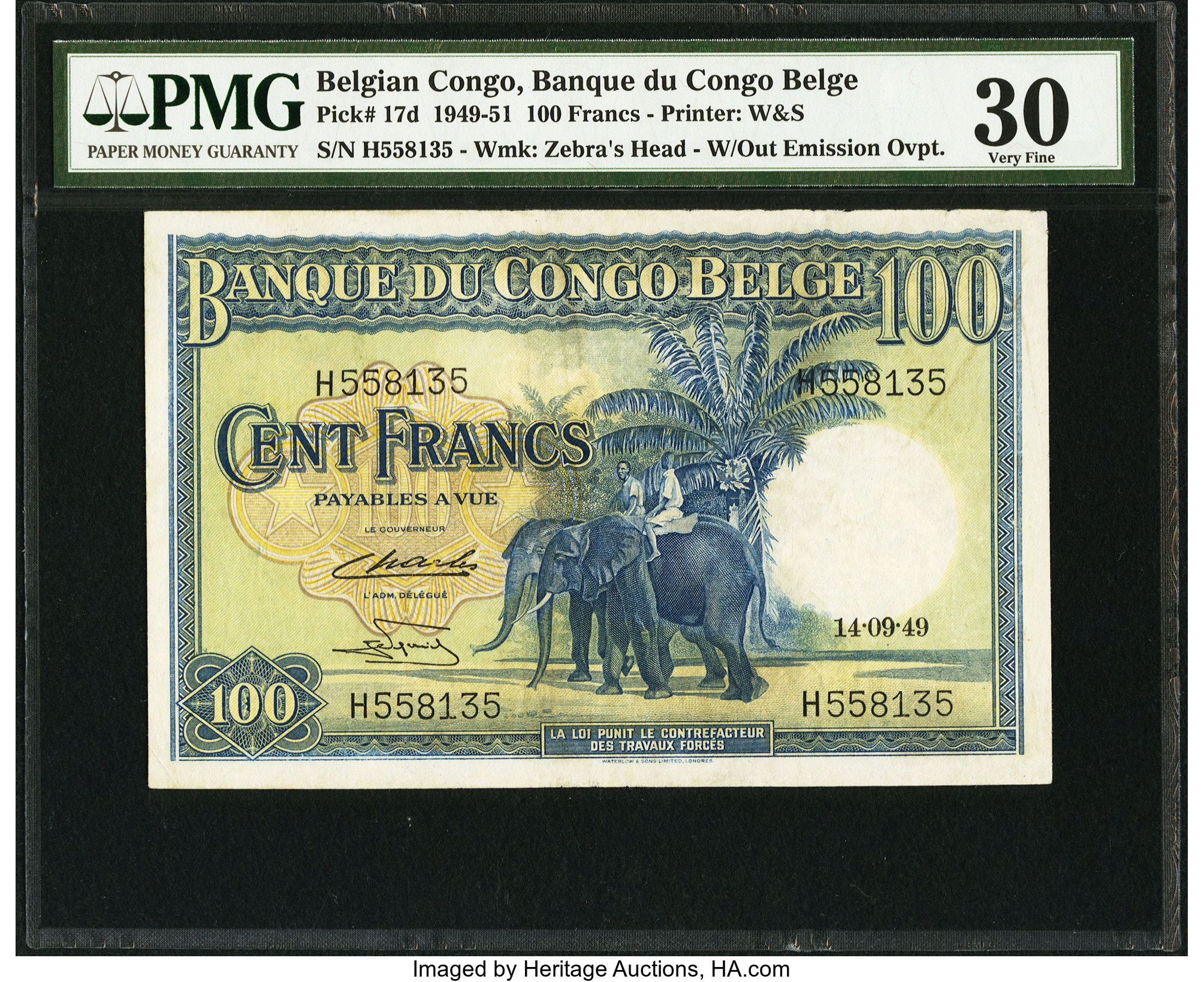 image for: Belgian Congo  100 francs(B219as)