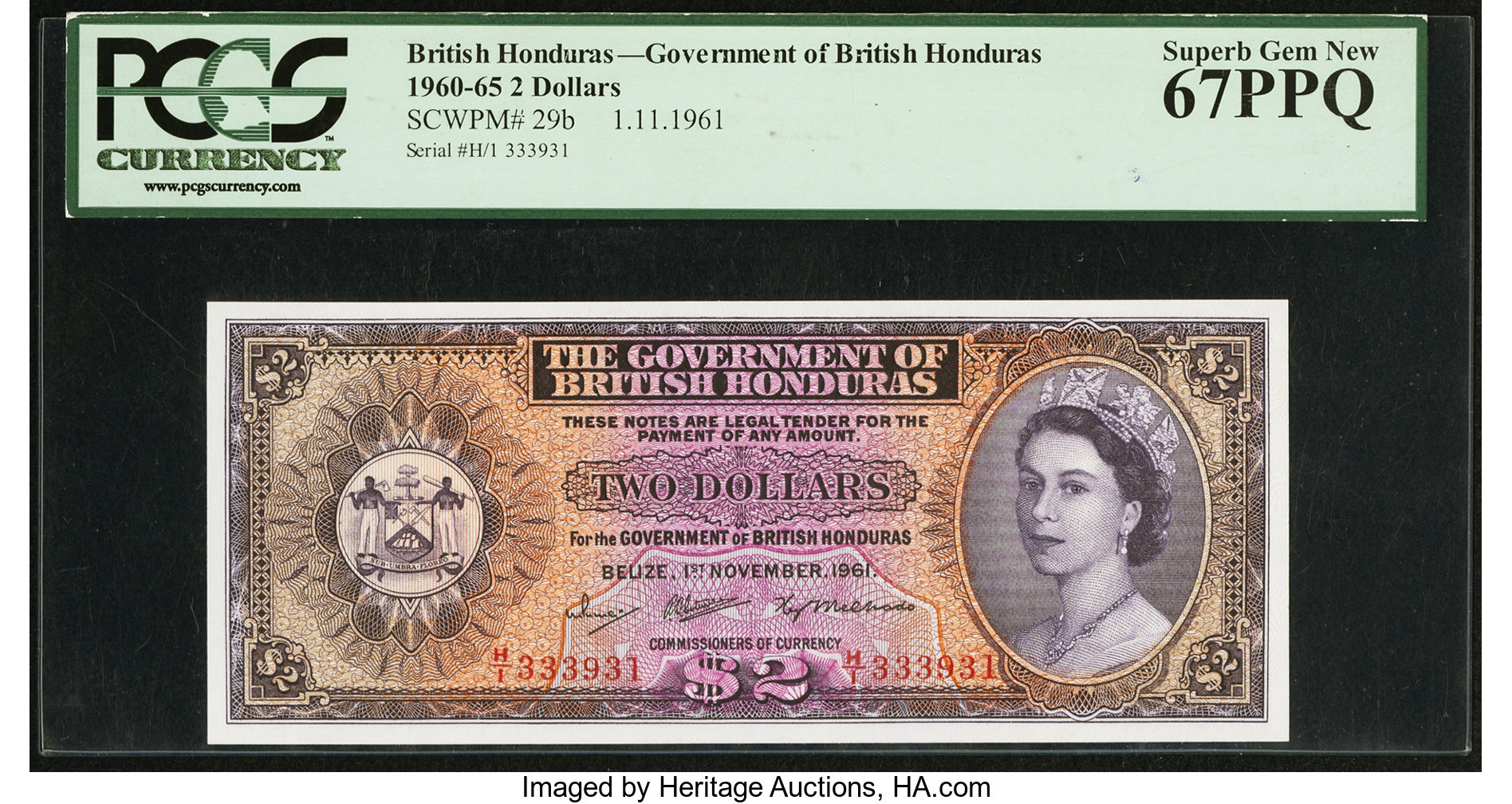【SALE／60%OFF】 Government of British Honduras 2 dollars B128t,P29 Brown その他