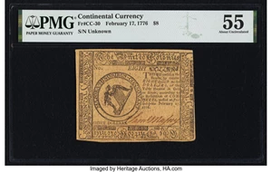 image for: Continental Currency February 17, 1776 $8 PMG About Uncirculated 55....