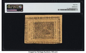 image for: Continental Currency February 17, 1776 $8 PMG About Uncirculated 55....
