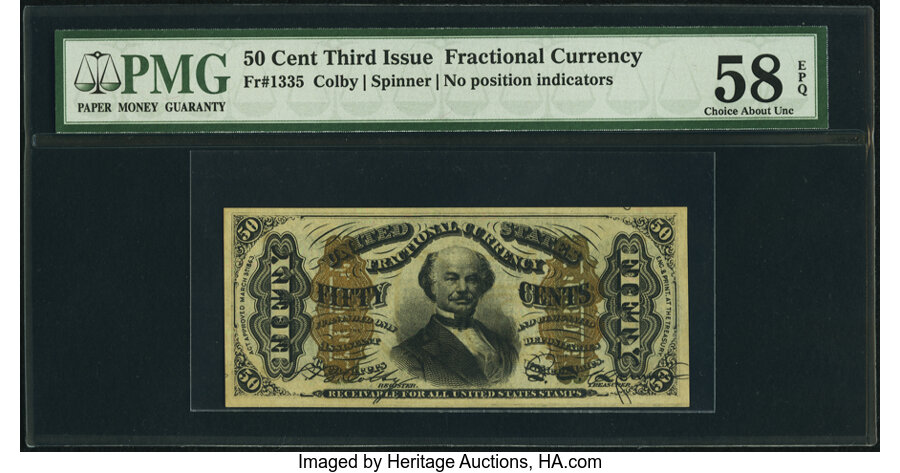 image for: Fr. 1335 50¢ Third Issue Spinner PMG Choice About Unc 58 EPQ....