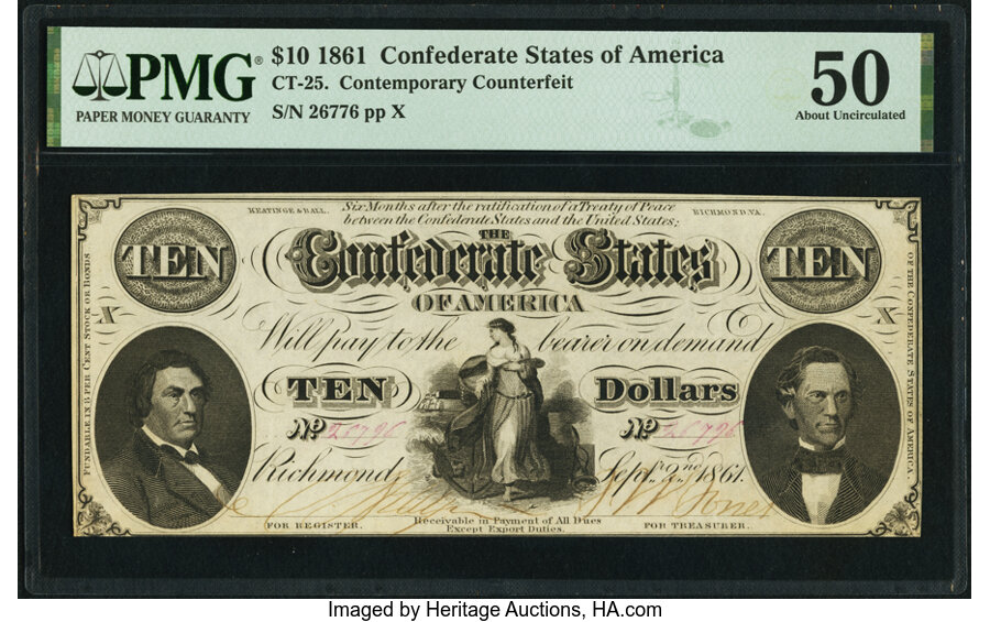 image for: CT25/168B $10 1861 Counterfeit PMG About Uncirculated 50....