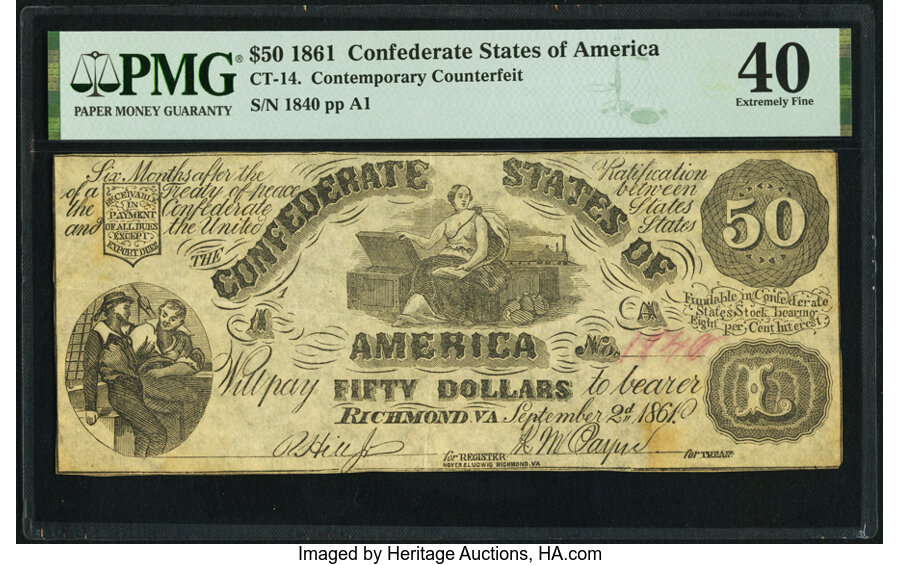 image for: CT14/75E Contemporary Counterfeit $50 1861 PMG Extremely Fine 40....