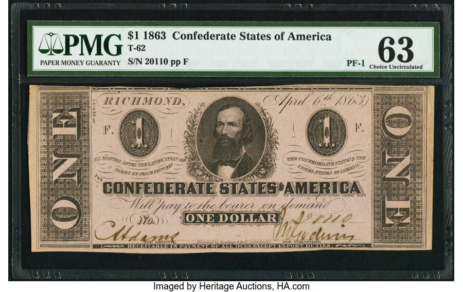image for: T62 $1 1863 PF-1 Cr. 474 PMG Choice Uncirculated 63....