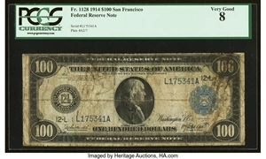 image for: Fr. 1128 $100 1914 Federal Reserve Note PCGS Very Good 8....