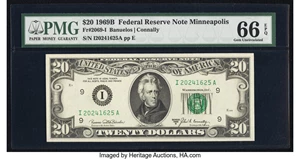 image for: Fr. 2069-I $20 1969B Federal Reserve Note. PMG Gem Uncirculated 66 EPQ....