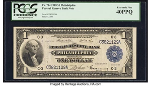 image for: Fr. 714 $1 1918 Federal Reserve Bank Note PCGS Extremely Fine 40PPQ....