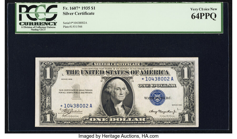 image for: Fr. 1607* $1 1935 Silver Certificate Star. PCGS Very Choice New 64PPQ....