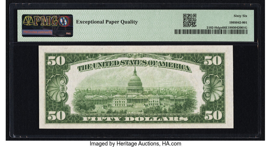 image for: Fr. 2102-H $50 1934 Federal Reserve Note. PMG Gem Uncirculated 66 EPQ....