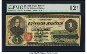 image for: Fr. 16a $1 1862 Legal Tender PMG Fine 12 Net....