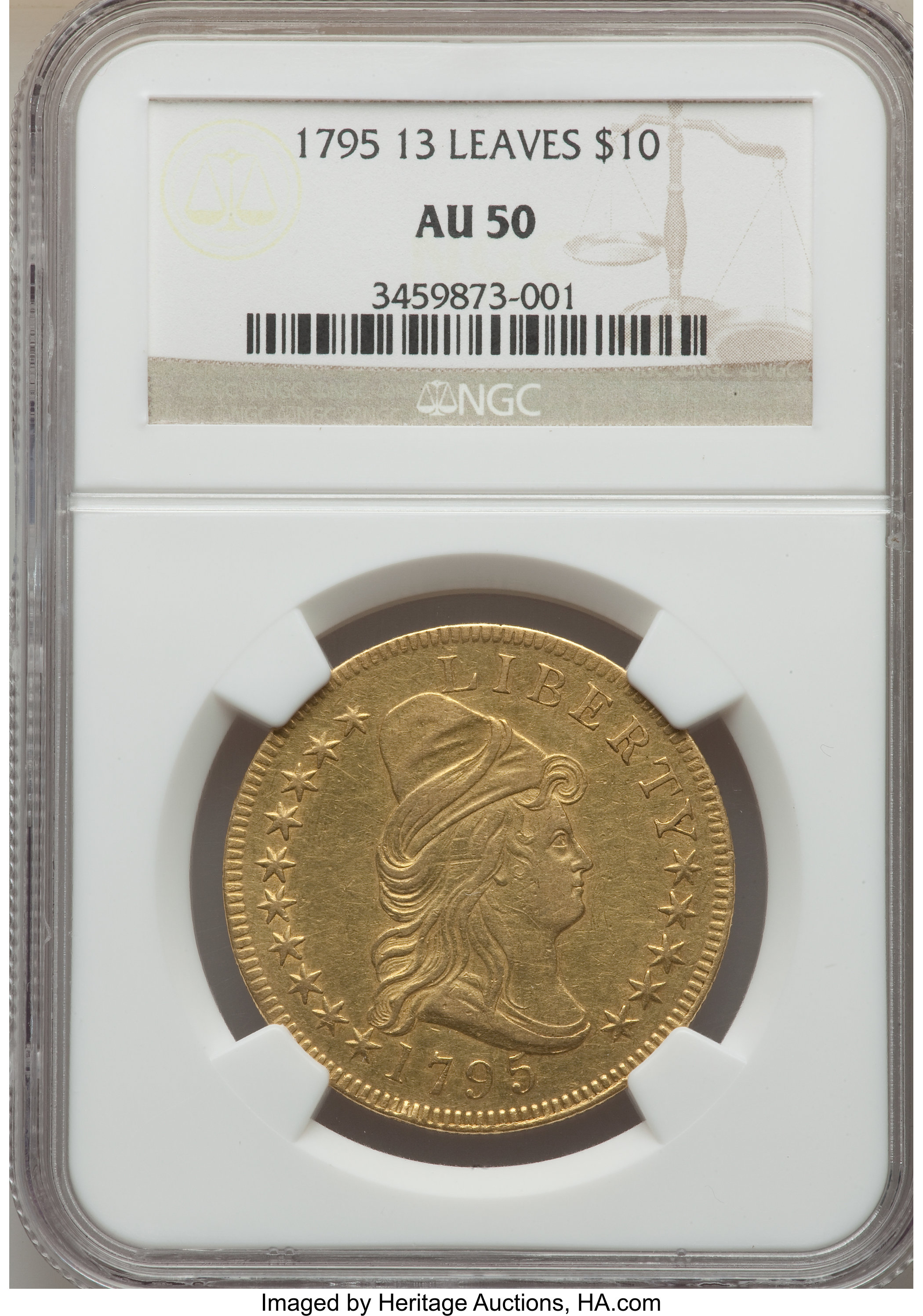 image for: 1795 $10 13 Leaves, BD-2, High R.4, AU50 NGC....