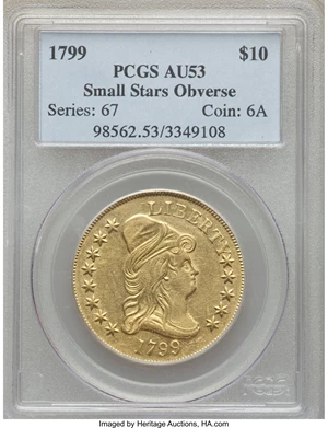 image for: 1799 $10 Small Obverse Stars, BD-8, R.5, AU53 PCGS....