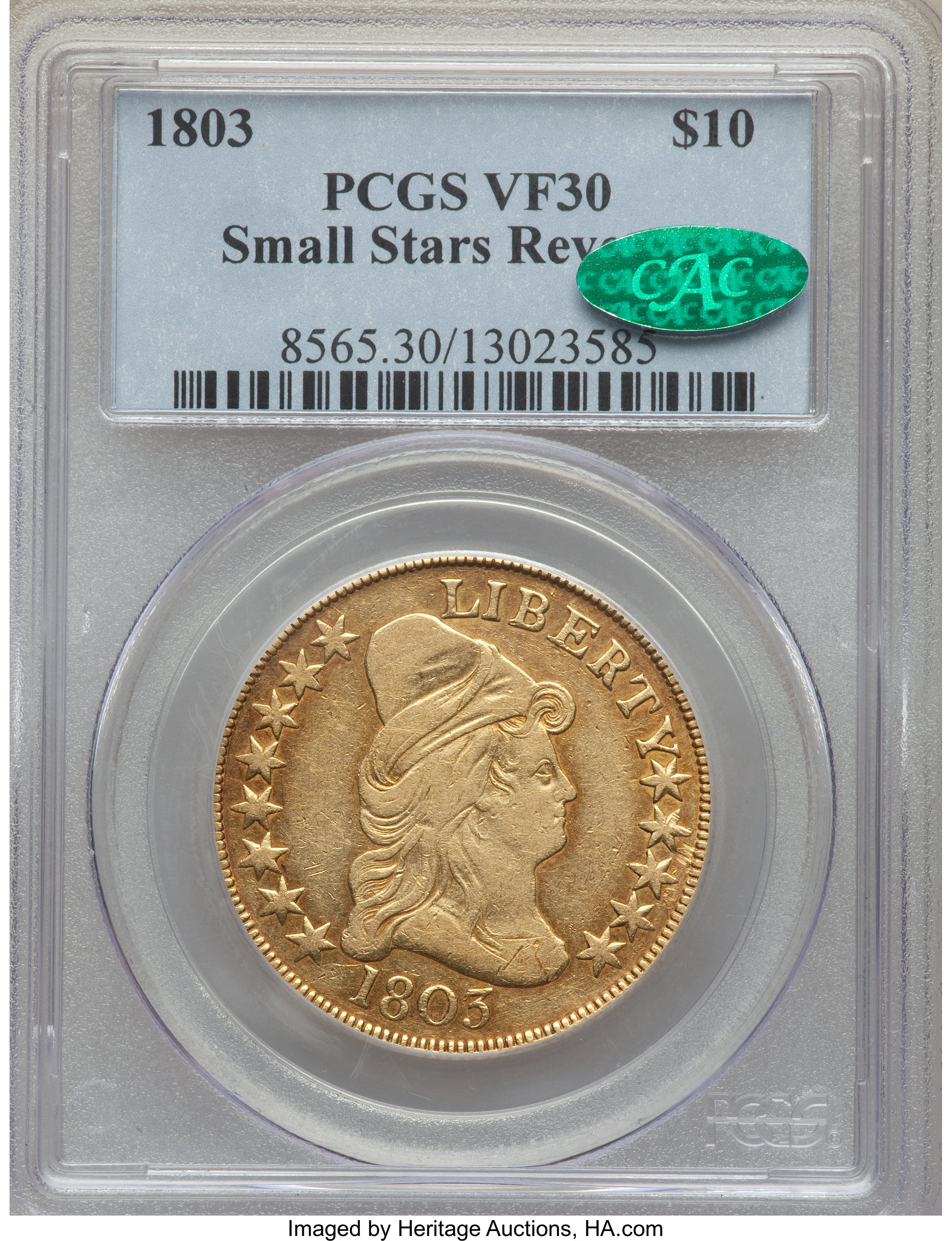 image for: 1803 $10 Small Reverse Stars, BD-3, R.4, VF30 PCGS. CAC....