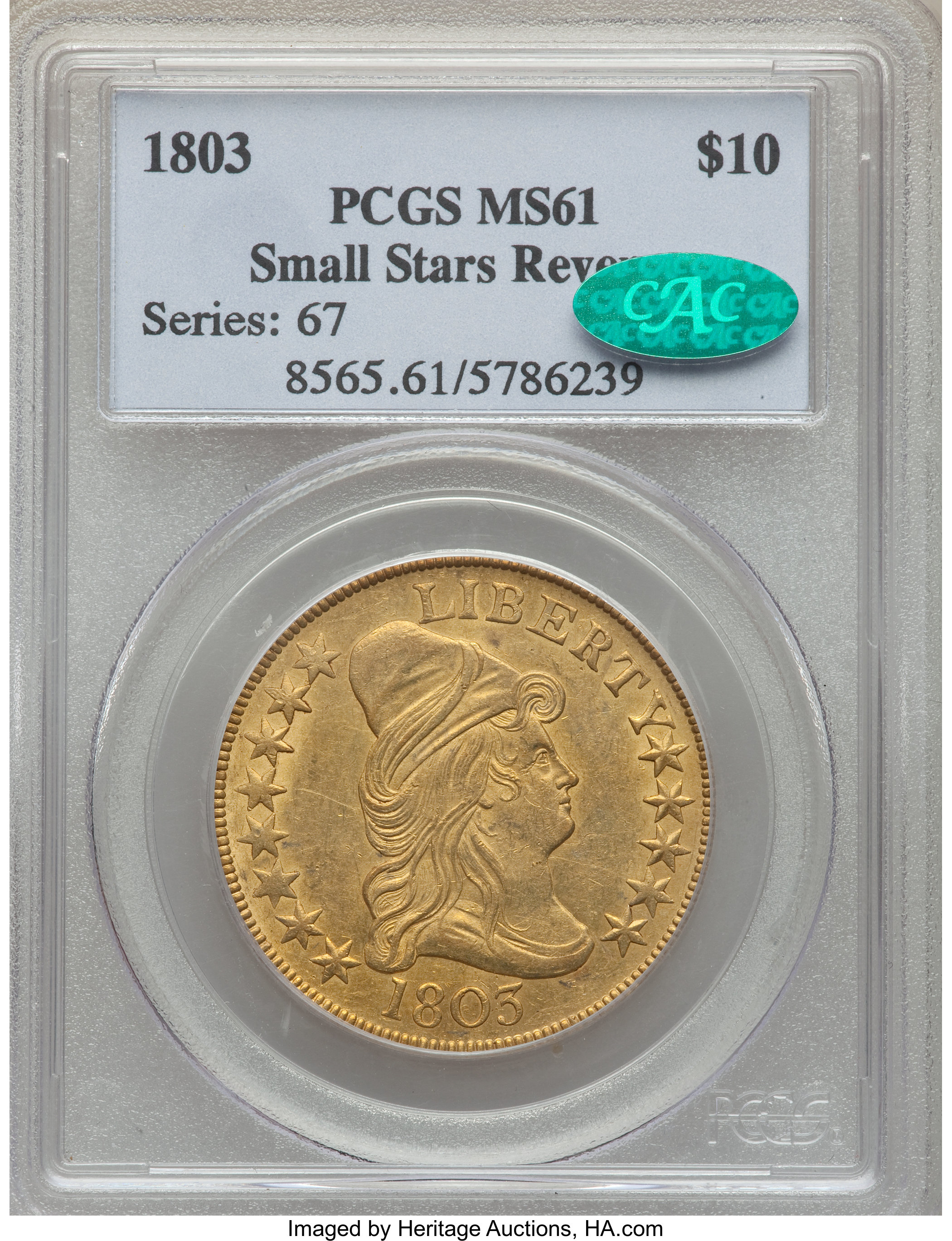 image for: 1803 $10 Small Reverse Stars, BD-3, R.4, MS61 PCGS. CAC....