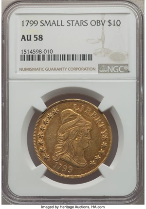 image for: 1799 $10 Small Obverse Stars, BD-6, R.5, AU58 NGC....