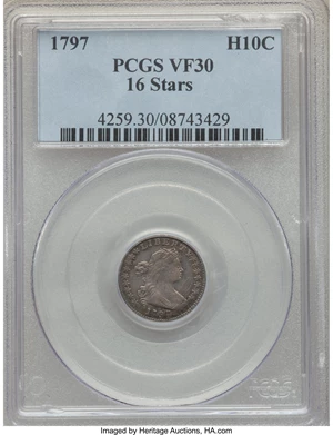 image for: 1797 H10C 16 Stars, V-4, LM-2, R.4, VF30 PCGS....