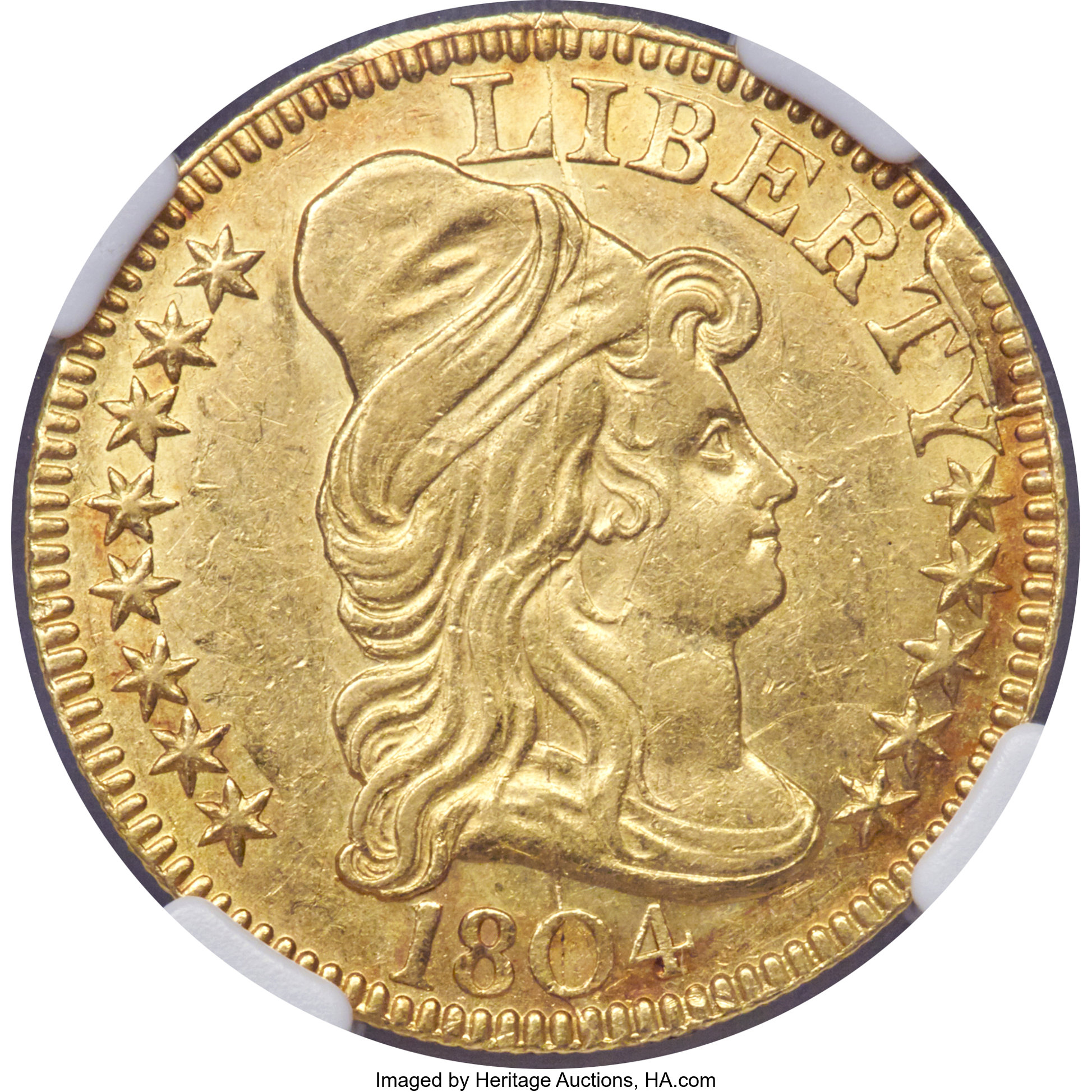 image for: 1804 $5 Small 8, BD-2, High R.4, AU58 NGC....
