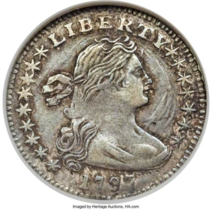 image for: 1797 H10C 16 Stars, V-4, LM-2, R.4 -- Bent -- ANACS. XF Details, Net VF30....