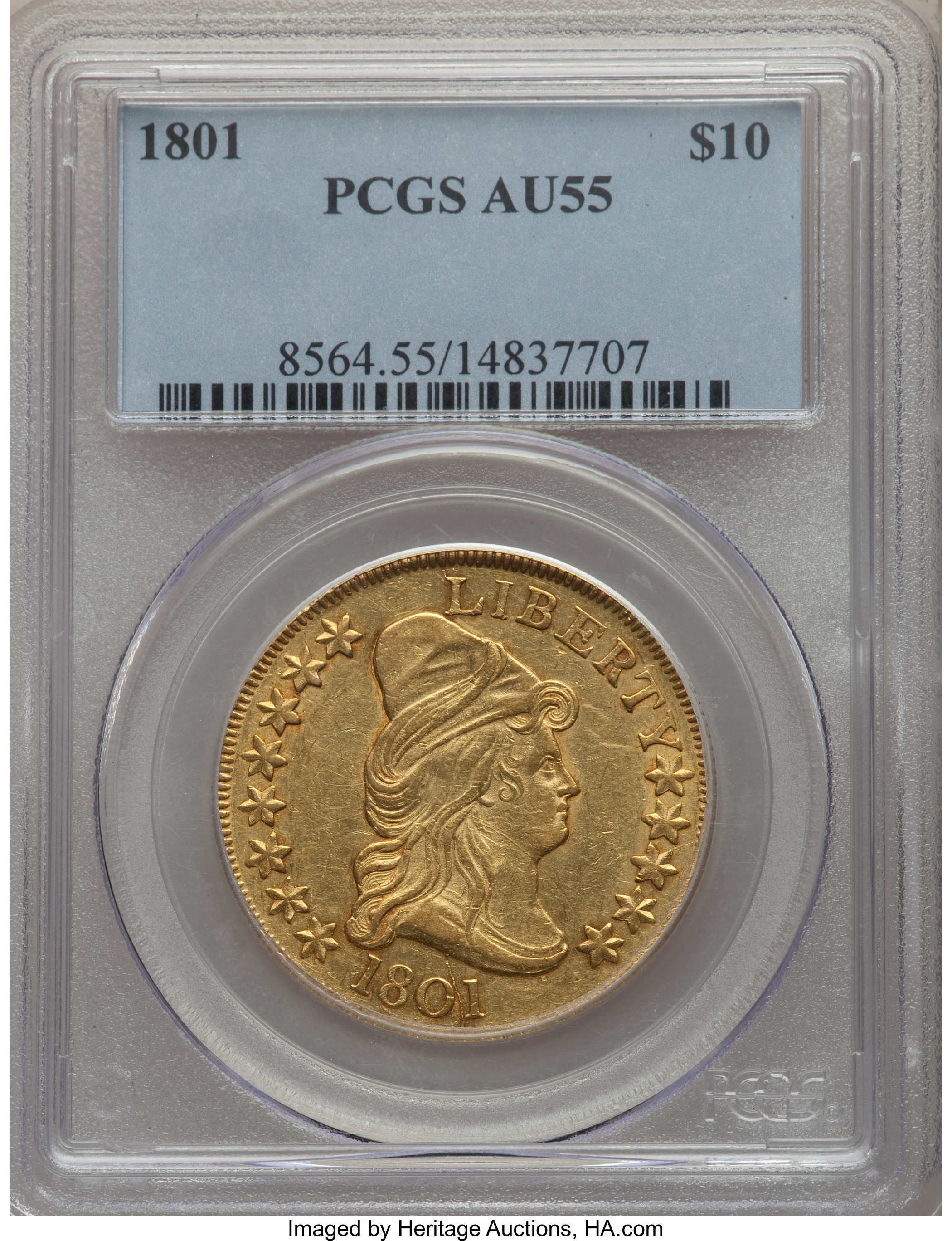 image for: 1801 $10 BD-1, R.5, AU55 PCGS....